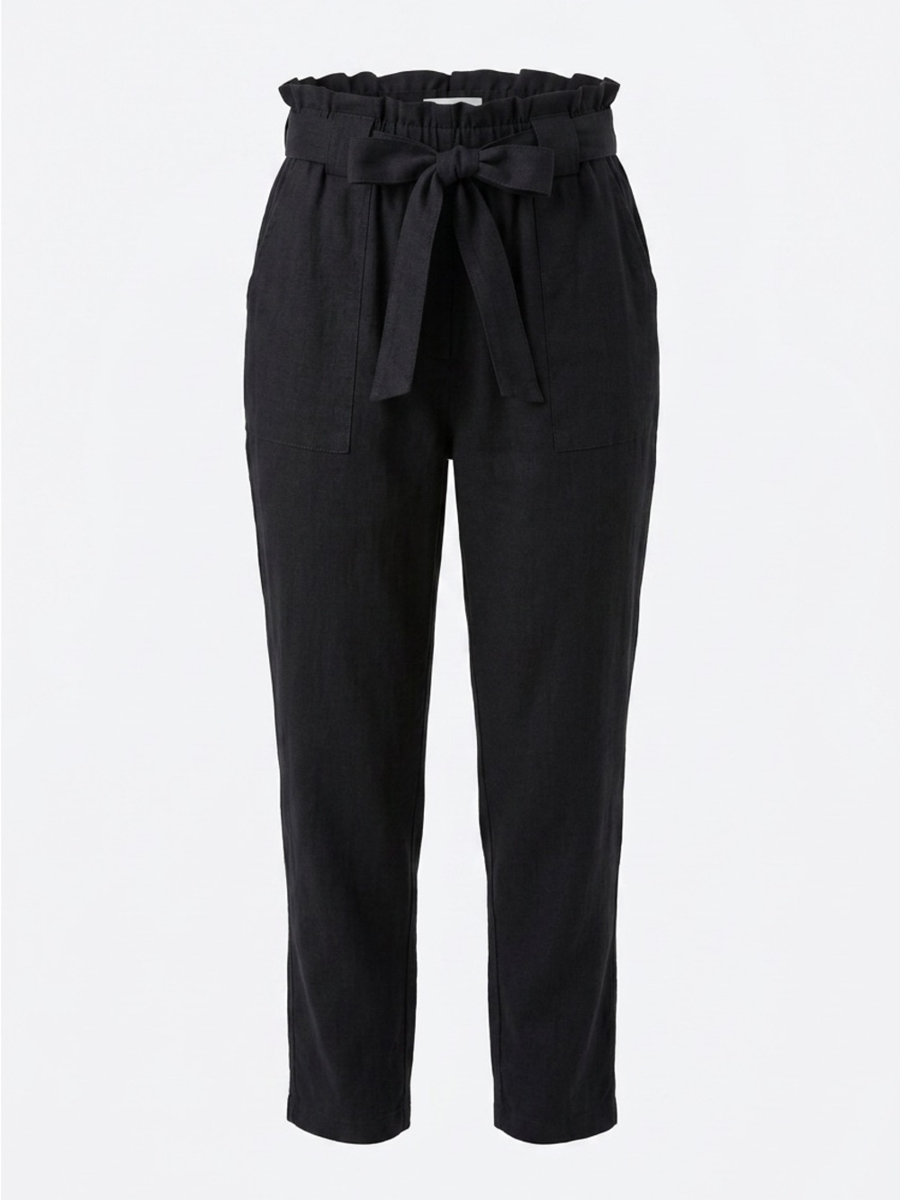 SHEIN Black High-Waist Paperbag Ankle Pants with Tie Belt